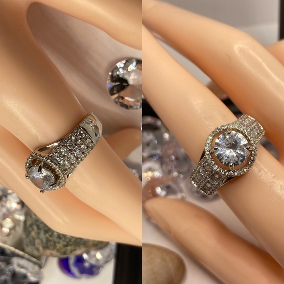 Radiant 2ct White Sapphire Micro Paved Halo Bling Ring - Picture 3 of 5